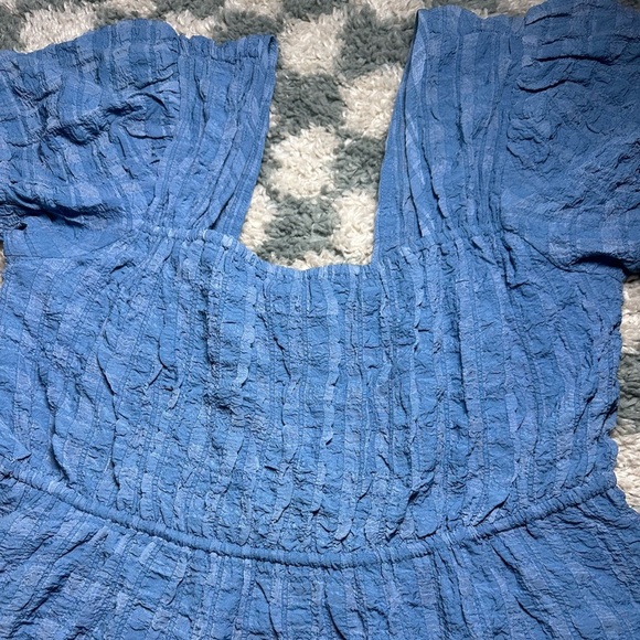 Day + Moon Puff Sleeve Backless Mini Dress Blue Size L - Picture 2 of 9